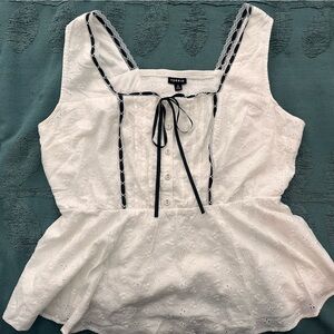 White Eyelet Top with Black Ribbon